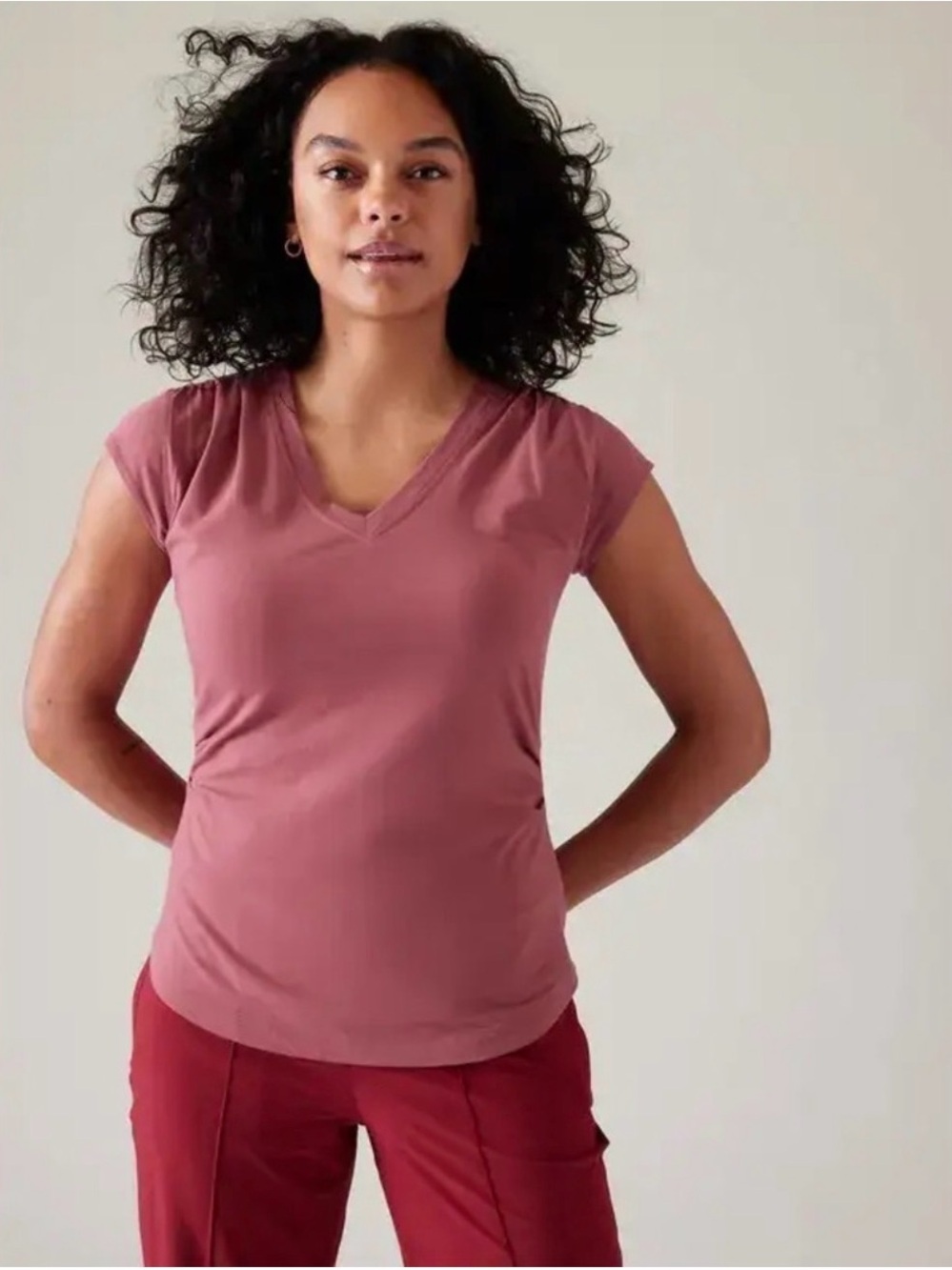 Athleta Mauve Outbound V-Neck Cap Sleeve Top